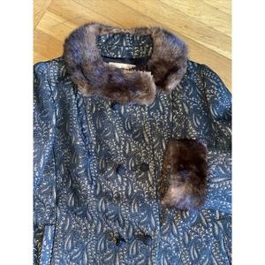 60s Wender’s Womens Fur Collar Peacoat Golet Original Black Gold Size Medium